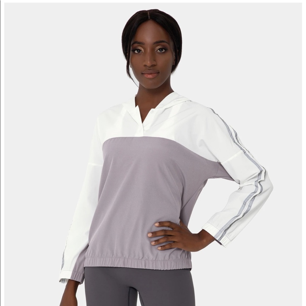 Color Block Hooded Button Front Contrast Trim Sports Sweatshirt
